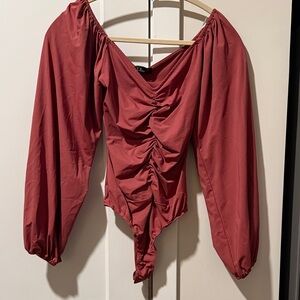 Lulu's Rust Off-Shoulder Bodysuit